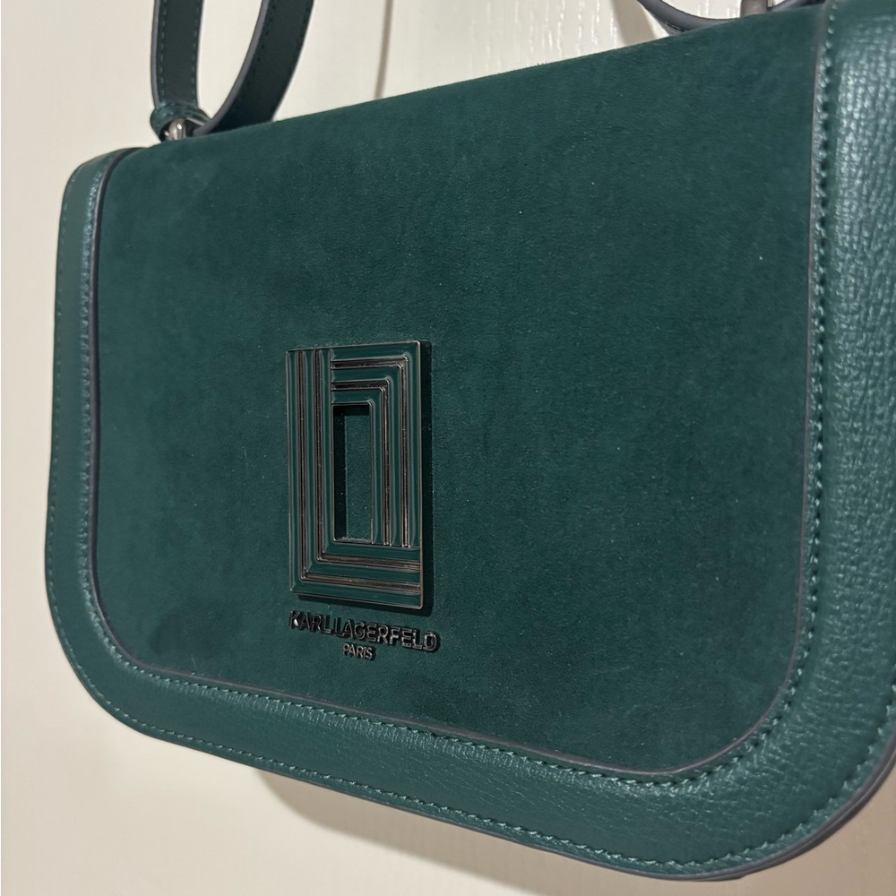 Karl Lagerfeld Teal Suede Shoulder Bag - Picture 3 of 8